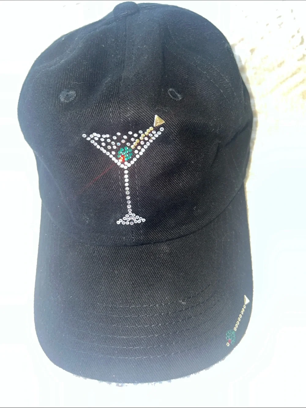 Black Crystal Martini Baseball Cap - Women Accessories